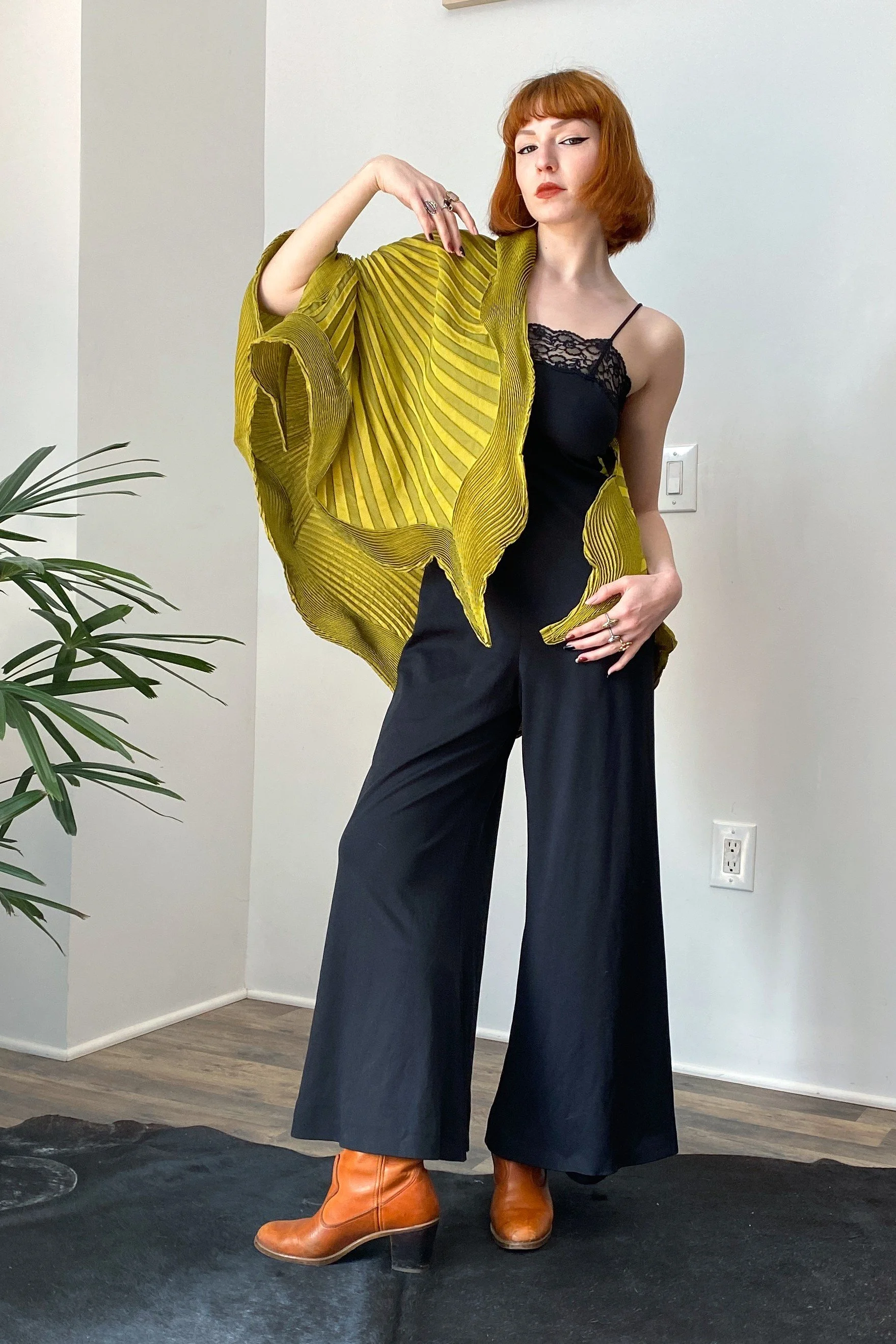 1990s Issey Miyake Chartreuse Silk Wrap — La Poubelle Vintage